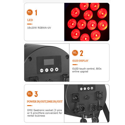 Εξωτερικό φως σκηνής IP65 Αδιάβροχο 18x20W LED Par RGBWA+UV 6 σε 1 DMX512 Φως πλύσης για γαμήλιο πάρτι Ντίσκο Εκδήλωση Φόβος κτιρίου