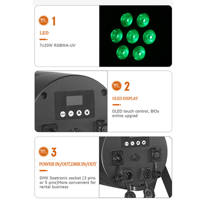 Αδιάβροχο ασύρματο DMX εξωτερικό 7x20W RGBWA UV 6in1 IP65 LED Par Light Uplight Εξωτερικό