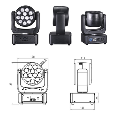 Εξοπλισμός φωτισμού σκηνής εκδηλώσεων DMX Beam RGBW 12x8w Led Wash Moving Head Light