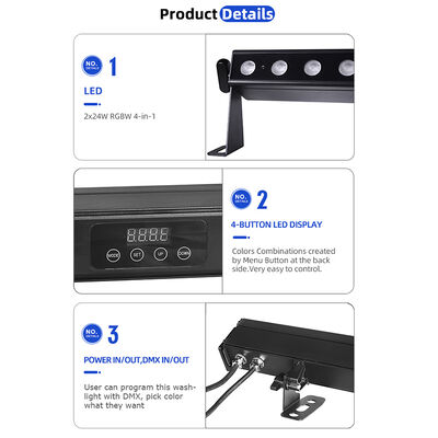 Waterproof LED Wash Light Bar 12/24x2W RGBW 4-in-1 IP65 Aluminum DMX512