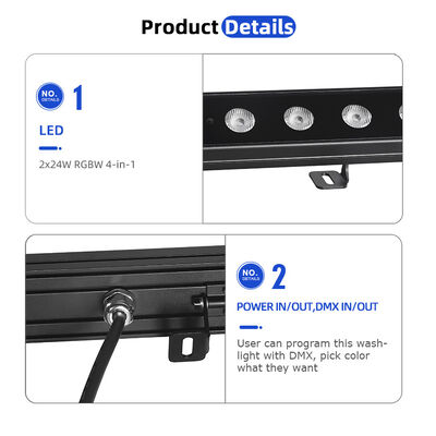 2x24W RGBW 4-in-1 IP65 Εξωτερικό LED γραμμικό πλυντήριο τοίχων DMX512 Αδιάβροχο φως πλύσης για κτίρια, γέφυρες και τοπίο