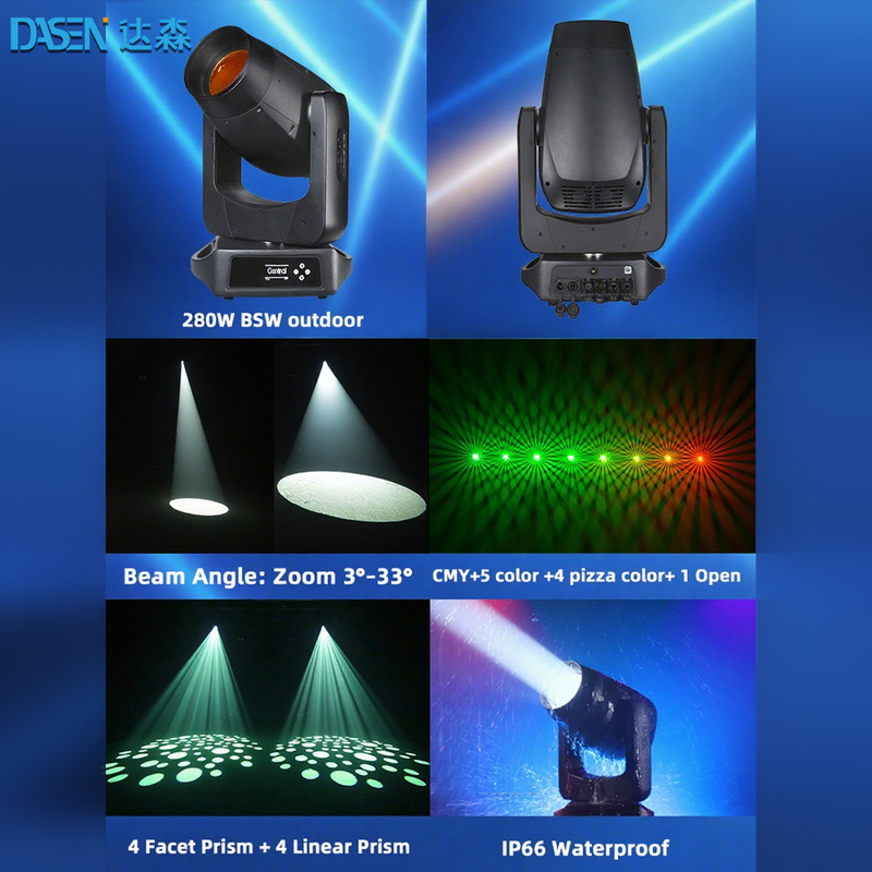 2025 BSW 280W LED Moving Head Stage Light DMX512 Beam Spot Wash 3in1 για DJ Disco Show CMY