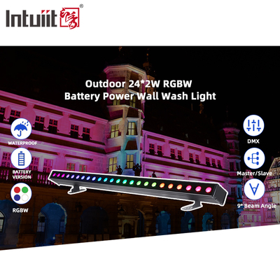 Δύναμη μπαταρίας 24x2W DMX512 LED πλυντήριο τοίχων IP65 Αδιάβροχο με αποτελέσματα RGBW για εμπορικό εξωτερικό φωτισμό